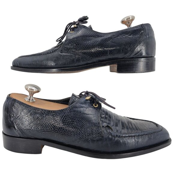 Vintage David Eden Exotic Teju Lizard Navy Blue Dress Shoes Men Size 8.5 Oxfords - Picture 6 of 13